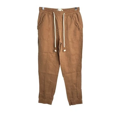 C&C California Drawstring Elastic Waist Linen Blend Joggers Women's Brown  Small - Image 1 of 4