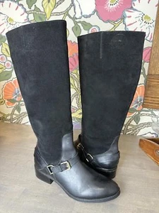 Ralph Lauren Horsebit Black Suede + Leather Knee High Riding Boot SIZE 8 - Bild 1 von 6