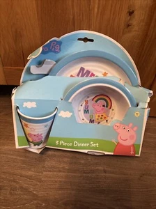 PEPPA PIG 3 PIECE DINNER SET PLATE BOWL AND CUP BIRTHDAY CHRISTMAS GIFT PRESENT - Picture 1 of 3
