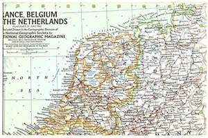 1960-6 June Vintage Map FRANCE BELGIUM NETHERLANDS National Geographic (592) - Picture 1 of 4