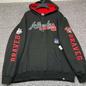 Atlanta Braves Hoodie Men Large Black Fanatics Pullover Long Sleeve New L - Picture 1 of 7