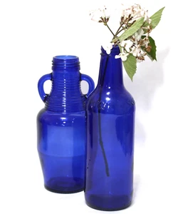 Cobalt Blue Glass Bottles Skyy Vodka & Luna Cafe Set 2 - Picture 1 of 6
