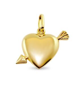 NEW 9ct Yellow Gold Heart Charm 'shot through the heart' Pendant 375 Arrow 9KT 