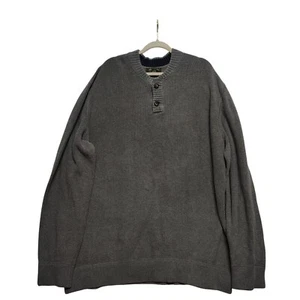 Eddie Bauer Tall XXXL Gray Henley Sweater 100% Cotton Mens Casual Pullover - Picture 1 of 8