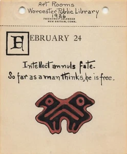 1926 Janet Robinson Calendar Page Twin Birds Folk Motif Emerson Quote Hand Inked - Picture 1 of 3