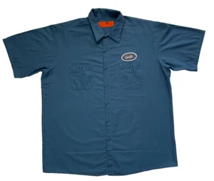Red Kap Geek Patch Work Shirt XXL Blue Mechanic Uniform Button Down Short Sleeve - Picture 1 of 6
