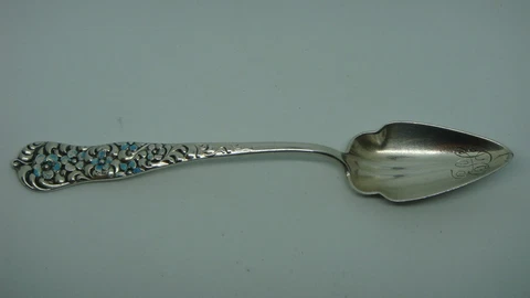 ANTIQUE DOMINICK & HAFF "ROCOCO" STERLING SILVER ENAMEL FRUIT SPOON, CIRCA 1888 Cover