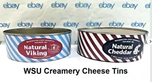 2 WASHINGTON STATE UNIVERSITY VIKING & AMERICAN CHEESE TINS w/o Lids 6⅛" DIA WSU - Picture 1 of 10
