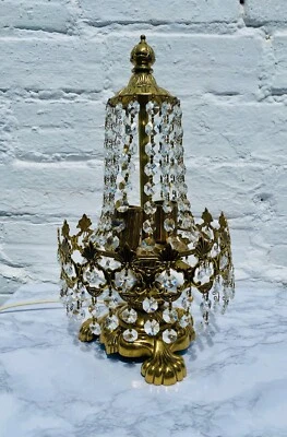 Vintage Boudoir Accent Table Lamp, Gold, Bronze, Chandelier, Crystal, French - Image 1 of 4