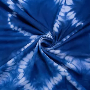 Tessuto Shibori tinta cravatta blu indaco indiano 100% cotone leggero estivo sartoria - Foto 1 di 4
