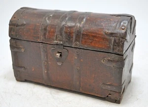Vintage Wooden Half Round Top Storage Box Original Old Hand Crafted Metal Fitted - Picture 1 of 7