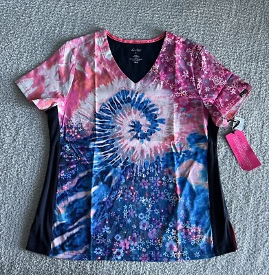 Koi Lite Scrub Top Women’s Large Reform Groovy Floral Tie Dye Stretch Nursing - Image 1 of 4