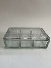 Vintage Art Deco Glass Divided Box Etched Lines 3 Compartments Desk Item Jewelry