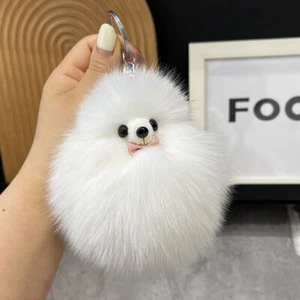 Real Fox Fur Keychain Fox Charm Pompom Ball Keyring Bag Purse Phone Pendant Gift - Picture 1 of 17