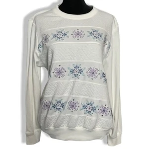 Alfred Dunner Quilted Long Weekend Sweater Womens Large Petite Embroidered Studs - Picture 1 of 4