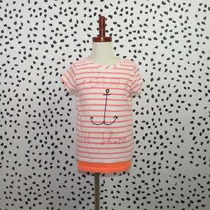 OshKosh Orange Striped Nautical Anchor Girls Cotton Short Sleeve Shirt Size 8 - Picture 1 of 6