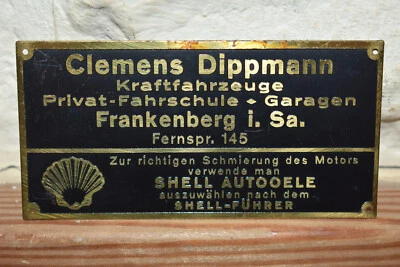 Altes Blechschild Messingschild Shell Autoöle,Frankenberg i. Sachsen,30/40er J. - Bild 1 von 2