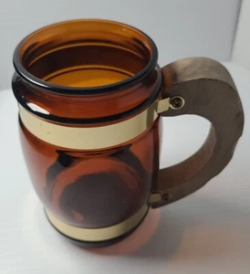 Siesta Ware Braunglas Becher Holzgriff Sport Mann Höhle Bar Vintage - Bild 1 von 3