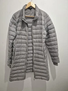 K Way Tasman Duck Down Puffer Jacket Sz Medium Longline Grey Womens Hip Length - Picture 1 of 3