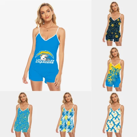 Los Angeles Chargers One Piece V-Neck Swimsuit Swim Tank Tops Rompers Jumpsuit Cover