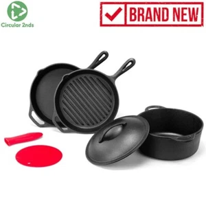 Ovela 4 Piece Pre-Seasoned Cast Iron Set With Silicone Accessories Cookware - Picture 1 of 16