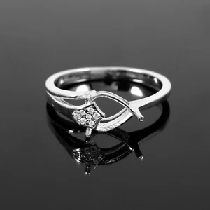 Sterling Silver Ring Stone Setting Size 9X6 MM Pear Shape 925 Sterling Silver - Picture 1 of 4