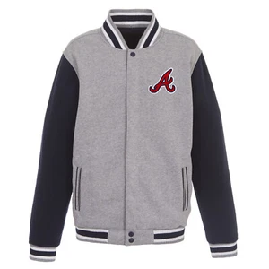 MLB Atlanta Braves Reversible Full Snap Fleece Jacket JH Design 2 Front Logos - Afbeelding 1 van 5