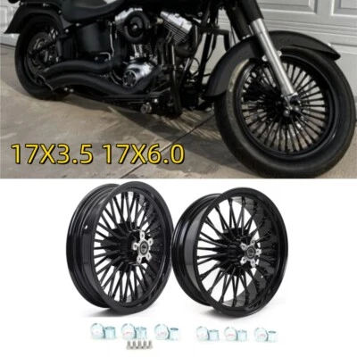 17X3.5 17x6.0 Fat Spoke Wheels Rims for Harley Softail Fatboy FLSTF Dyna Fat Bob Foto 1 de 4