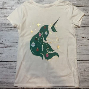 Cat & Jack Girls  Christmas Unicorn Short Sleeve Graphic T-Shirt XL 14/16 - Picture 1 of 7