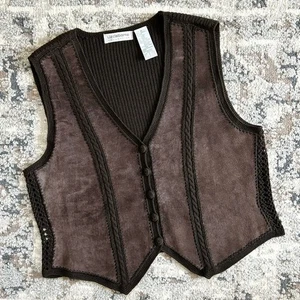 Liz Claiborne Vintage Genuine Suede Chocolate Brown V-Neck Vest - Picture 1 of 10