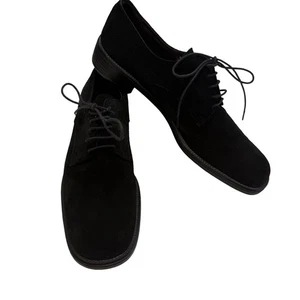Ferragamo Sport Women’s  Oxford Lace Up Black Suede Shoes Sz 8.5 Made In Italy - Picture 1 of 11