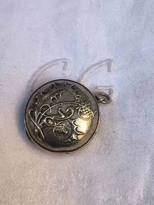 Ancienne broche  boite  ronde  Miroir en Argent Massif Poinçon - Photo 1/4