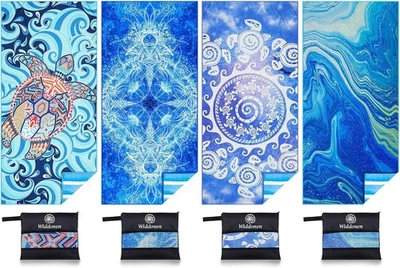 Paquete de 4 toallas de playa ligeras de microfibra sin arena secado rápido absorbentes finas Foto 1 de 4