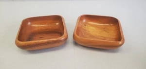 Monkey Pod Square Wooden Salad Bowls Dishes Lot Of 2 From Philippines Wood  - Picture 1 of 5