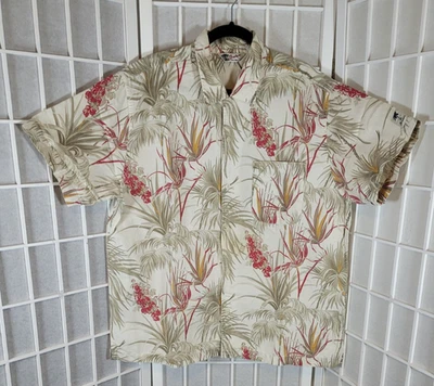 Structure Mens Large Hawaiian Shirt Linen Cotton Blend Button Front Pocket - Image 1 of 4