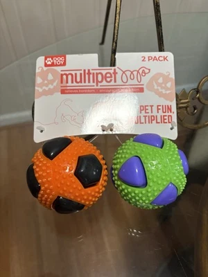 Multipet Ruff Enuff Ball Dog Toy 3" Set /2 Squeaks Strength Texture Exercise New - Image 1 of 4