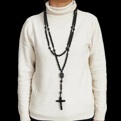 Cuentas de madera negras de ébano quince 15 décadas Rosario Crucifijo Virgen y niño regalo Foto 1 de 4