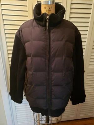 MEN'S WOOLRICH DUCK DOWN JACKET REVERSIBLE SIZE L LARGE BLACK WOOL BOMBER - Image 1 of 4