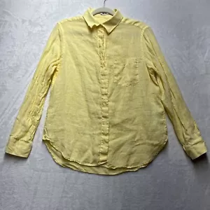 Camisa Reiss Campbell Lino Abotonada Para Mujer Grande Amarilla Verano Primavera Costera - Imagen 1 de 8