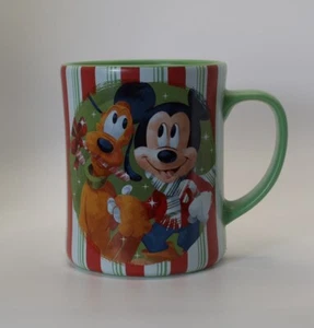 Taza de Navidad Disney Store Mickey Minnie Pluto Bastón de Caramelo Rayas 14 Oz - Imagen 1 de 6