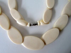 ANTIQUE ART DECO CARVED OVAL BEADS NECKLACE SPECIAL - Picture 1 of 9