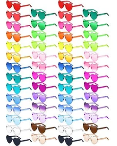 54 Pairs Heart Sunglasses Bulk Valentine's Day Rimless Heart Shaped Colored - Picture 1 of 7
