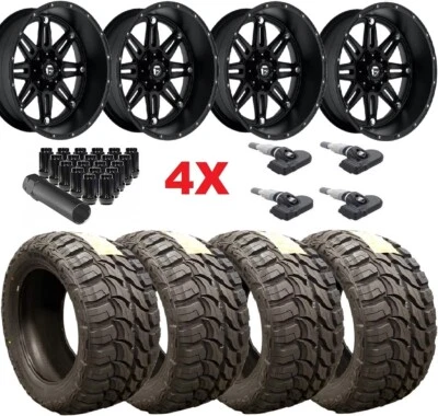 FUEL HOSTAGE BLACK WHEELS RIMS 33 12.50 18 MUD TIRES SIERRA SILVERADO 1500 - Image 1 of 4