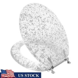 Elongated Resin Toilet Seat Decorative Chrome Hinges Easy Installation Durable - Picture 1 of 12