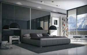 Luna Doppelbett 140x200 Designerbett Polsterbett Ehebett Bett Kunstleder Grau - Bild 1 von 3