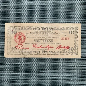 1943 Philippinen Mindanao 10 Pesos WWII Notbanknote WW2 Währung Geld - Bild 1 von 4