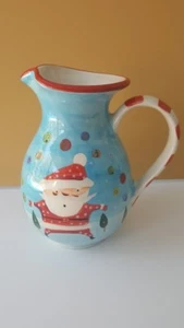 Hausenware Christmas Pitcher Blue Candy Cane Santa 8.5 " Sally Noil - Picture 1 of 7