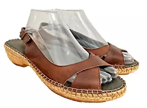 ERIC MICHAEL Spain Brown Leather Slingback Espadrille Sandals Women's 42 US 10 - Picture 1 of 15