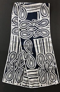 VERA Silk Blue/White Fleur De Les Rectangular Scarf 52x10 Rolled Edge - Picture 1 of 8