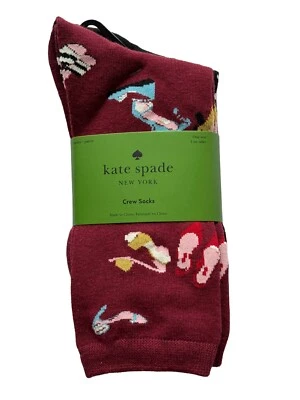 Calcetines Kate Spade Crew para mujer 4-10 rojos borgoña negros rojos 3 pares de puntos estampado de zapatos Foto 1 de 4